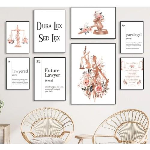 Lady Justice Prints Law Office Decor Painting Attorney Lawyer Gift ,Watercolor Floral Canvas Poster Law School Graduation Gifts