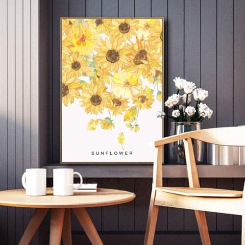 WTQ Sunflower Canvas Painting Yellow Flowers Retro Poster Wall Decor Wall Art Picture for Living Room Decoration Home Deco