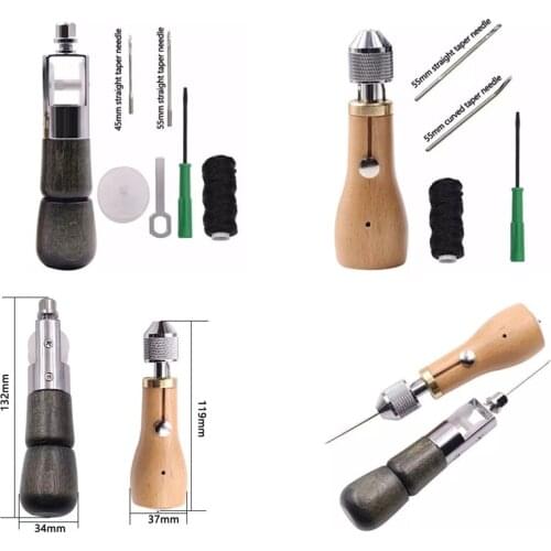 Professional Sewing Awl Hand Stitcher Repair Tool Kit for Leather and Heavy Fabrics with 2PCS Needles, Additional Yarn Threads