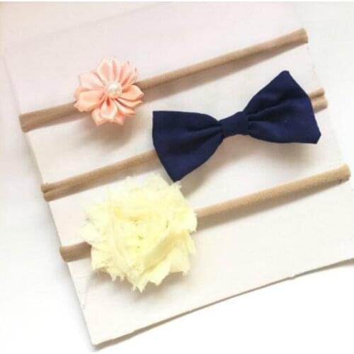 ON SALE 3pcs/set Turban Headband Skinny Soft Nylon Headband Satin Chiffon Flower Kids Girl Headband