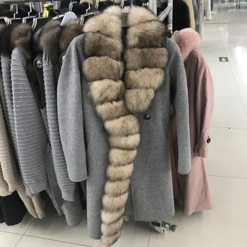 Long Fur Coat Women Winter Warm Jacket Natural Fox Fur Trim Wool Blend Outwear 2020 New Classic Fashion Overcoat
