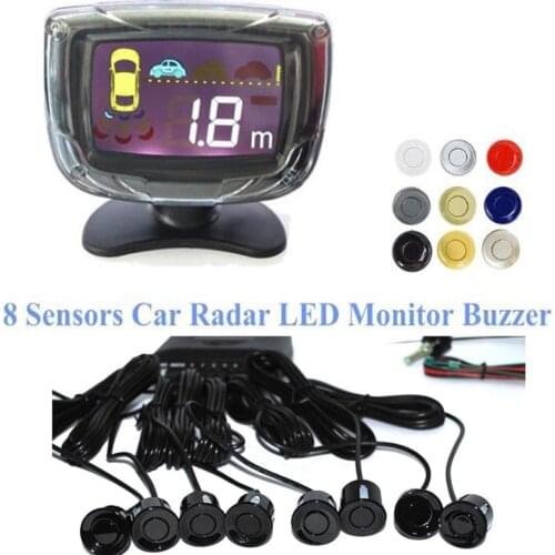 8 Sensors 4 Rear 4 Front Car Parking Sensors Rear LCD Display Reverse Radar System Alarm Black White silver gold gray red blue