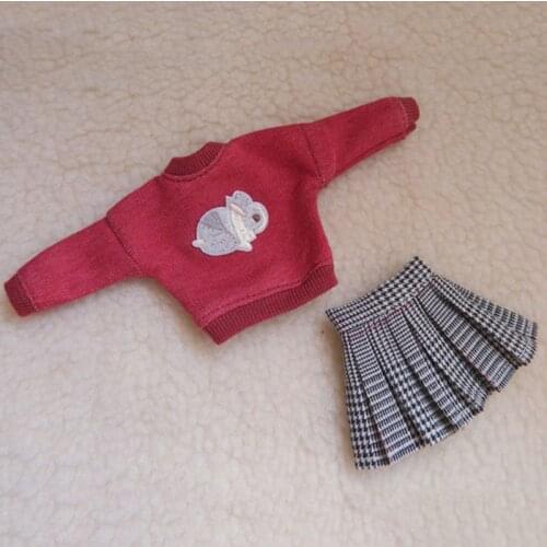 2PCS/Set Dolls Blyth Clothing Rabbit Long-Sleeve Sweater+ Pleated Skirt for Azone,Pullip,Blyth dress for 1/6 Doll Accessories