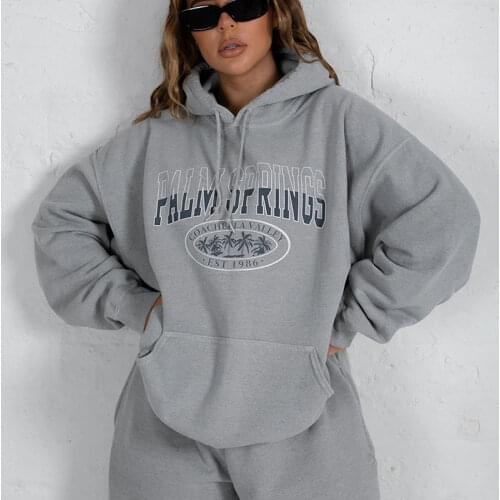 Letter Print Sweatshirt Vintage Women Hoodies Gray Cotton Warm Fleece Winter Pullovers 2020 Autumn New Casual Streetwear Girls