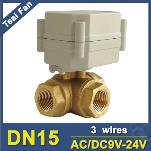 TF15-BH3-A 3 Way Brass 1/2'' (DN15) T/L Type Horizontal Actuator Operated Valve AC/DC9-24V 3 Wires For Flow Control Metal Gear