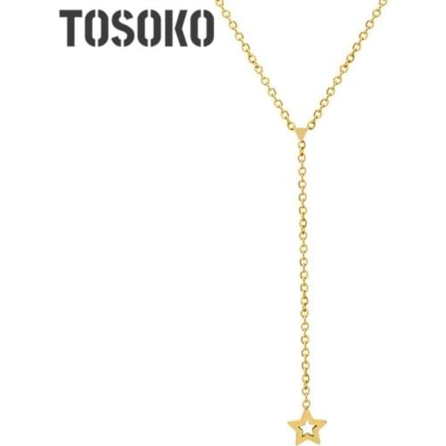 TOSOKO Stainless Steel Jewelry Ins Geometric Triangle Tassel Five Pointed Star Necklace Female Sweet Clavicle Chain BSP951