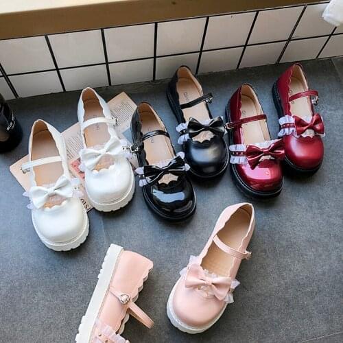 Japanese flat platform shoes shallow mouth lace cute round head small leather sweet princess shoes women Lolita college style