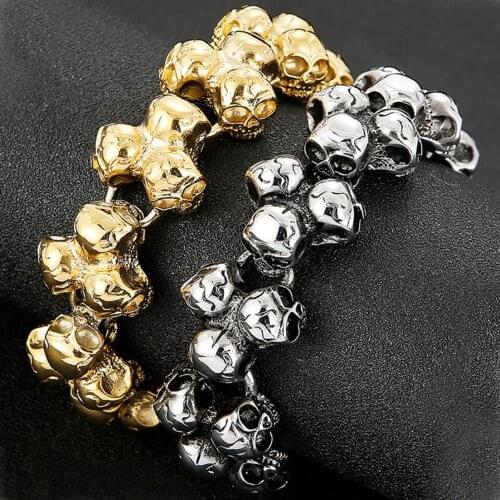 Heavy 24mm Stainless Steel New Design Men Punk Skull Chain Bracelet Men Fashion Stainless Steel Charm Bracelet Jewelry