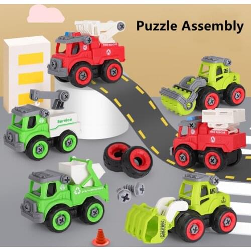 Assembled engineering vehicle can be disassembled and assembled toy hands-on fire-fighting sanitation vehicle building blocks