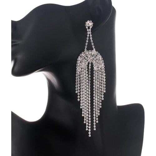 YFJEWE New Exaggerated Luxury Full Shiny Rhinestone Earrings Geometric Metal Long Tassel Women bijoux Accessories E687