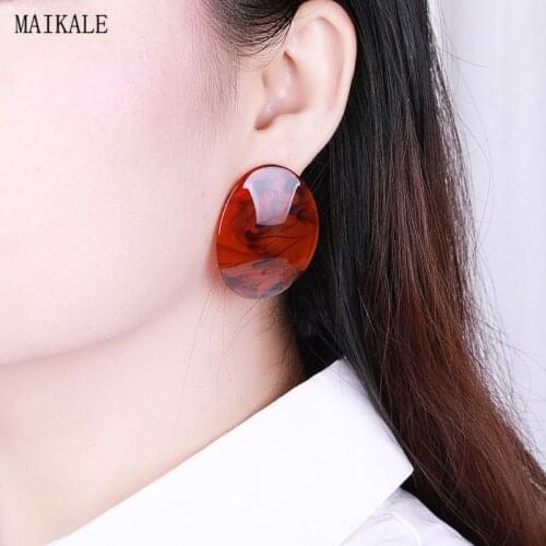 MAIKALE Bohemian Style Stud Earrings for Women Geometric Oval Round Reisn Pendientes Vintage Simple Fashion Jewelry Gift