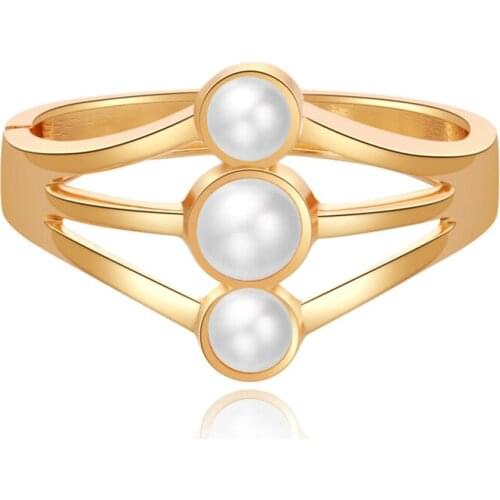 Geometry Gold Color Pearl Charm Cuff Simple Hollow Out Wide Metal Bracelets & Bangles for Women Fashion Jewelry