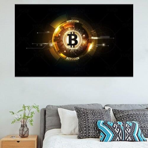 Golden Bitcoin Nordic Canvas Painting HD Print Modern Poster Wall Art Modular Picture For Living Room Home Decoration Cuadros