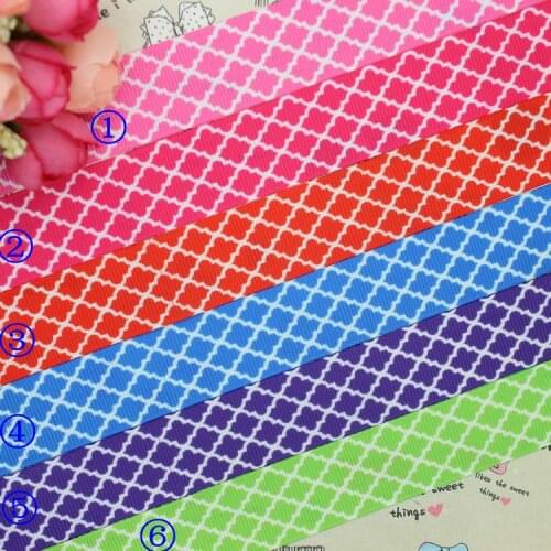 7/8'' Free shipping Quatrefoil you pick color printed grosgrain ribbon hairbow diy party decoration wholesale OEM 22mm P2553
