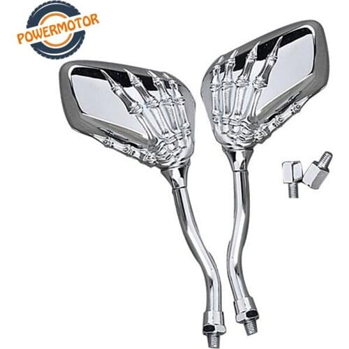 1Pair Universal Motorcycle Skull Hand Rearveiw Mirrors Skeleton Skull Hand Claw Side Rear View Mirrors ForHondaSuzukikawasaki