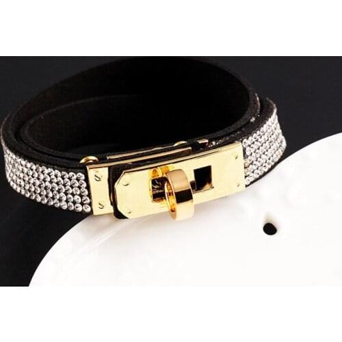 1 pc/lot New Fashion Punk Lady Bracelet Women Jewelry Double Chain Rhinestone Alloy Plated Gold Women Bracelet Accessories