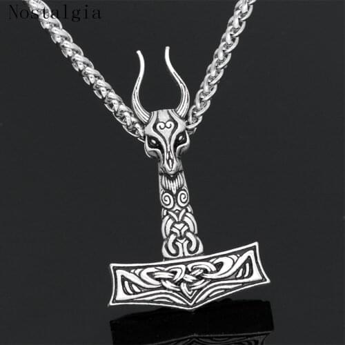 1pcs viking goat jewelry Men viking amulet goat skull odin thor hammer Mjolnir pendant necklace Vegvisir Valknut Erkek Kolye