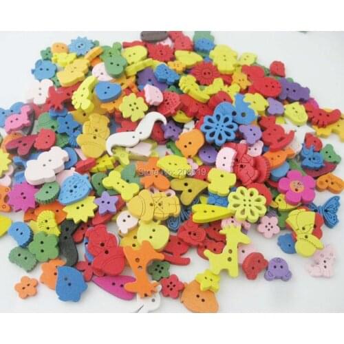 WBNKAW 100pcs painting wooden buttons mixed shapes mix colors DIY craft and scrapbook sewing supply