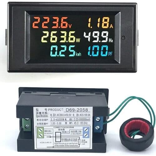 110V 220V 380V 100A AC monitor Digital Voltage Current Power Factor Active KWH Electric energy Frequency meter multifunction