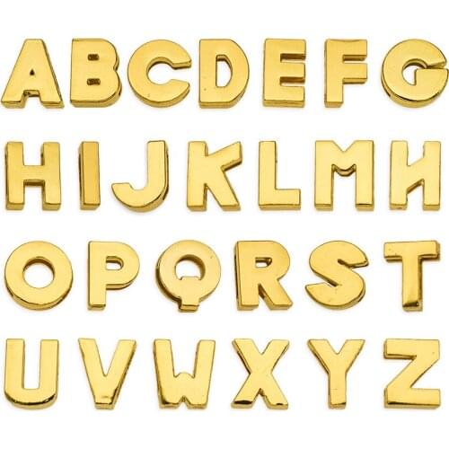 130pcs 8mm A-Z Golden color English alphabet Plain Slide Charms DIY Letters DIY Charms Fit For Pet Collar Wristband keychain