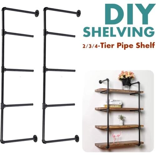 2PCS 2/3/4 Tier Shelf DIY Industrial Retro Furniture Wall Shelf Bracket Bookshelf Hanging Storage Black Iron Pipe Pipe Shelves