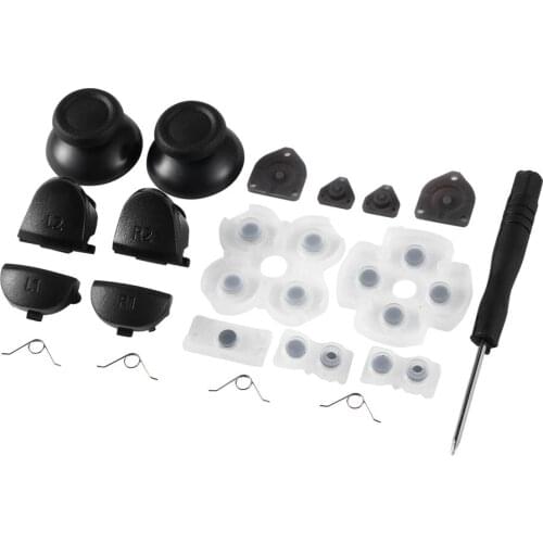 Handle Repair Parts Conductive Rubber Pad + Button + Spring + Screwdriver + Joystick Cap 20PC/ Sets For PS4