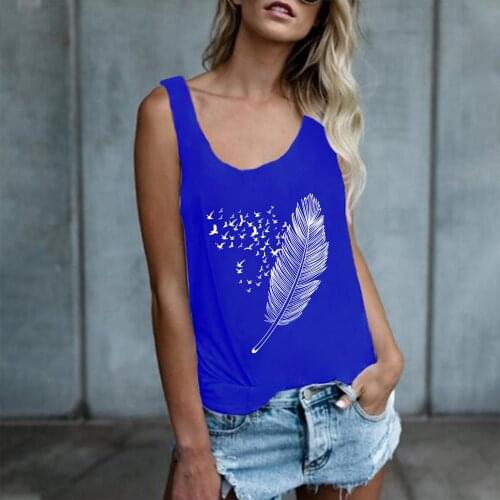 2021 Harajuku Fashion Shirt for Women Clothes Feather Print Funny Woman Tank Tops Sleeveless Round Neck Plus Size Vest Tops