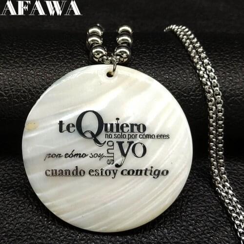 2021 New Fashion te Quiero Round Shell Stainless Steel Necklace Women Long Big Silver Color Necklaces Jewelry bisuteria N18641