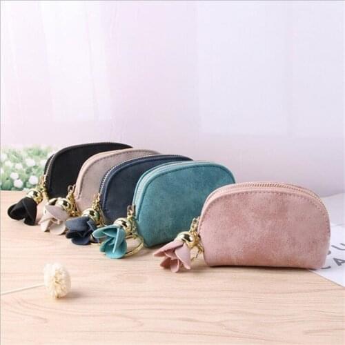 2021 Brand New Fashion Ladies PU Leather Mini Wallet Card Key Holder Zip Coin Purse Floral Pendant Clutch Bag Small Handbag Bag