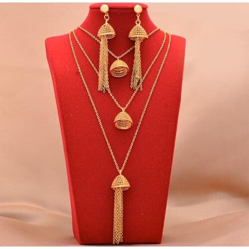 24K Dubai Gold Color Jewelry Sets For Women African India Party Wedding Necklace Pendant Earrings Jewellery Set Engagement Gifts