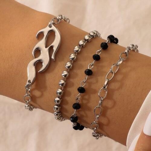 4 Pcs/Set Lucky Wish Fire Charm Bracelets Set for Women Multiple Layered Bracelets for Women Girls Hand Jewelry Friendship Gifts