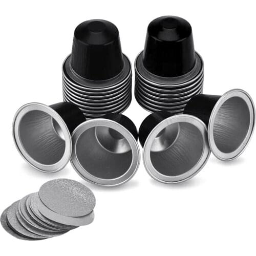 50Sets Refillable Coffee Capsules Cup Disposable Coffee Capsules Packaging Cafe Supplies for Nespresso Black