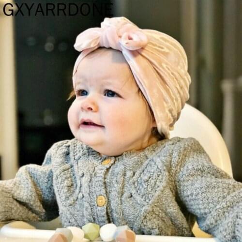 2019 Velvet Baby Hat for Girls Autumn Winter Baby Boy Cap Photography Props Elastic Infant Beanie Turban Hat Baby Accessories