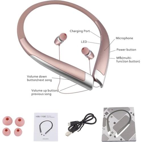 Mini Wireless Headset HBS-1100 Stereo Bluetooth Headphone Binaural Hand-free Waterproof Sweat Proof Neckband Sports Headphones