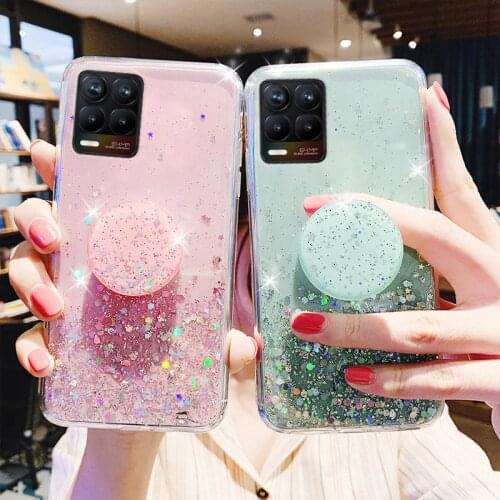 Glitter Case For Realme 8 Pro 7 V13 Narzo 20 Cases Coque For OPPO A54 A55 A93 A94 F19 Find X2 Fundas Holder Socket Back Cover