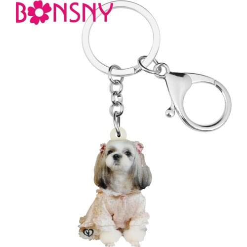 Bonsny Acrylic Cute Shih Tzu Dog Keychains Key Ring Sweet Pet Animal Key Chain Jewelry For Women Kids Birthday Gift Bag Charms