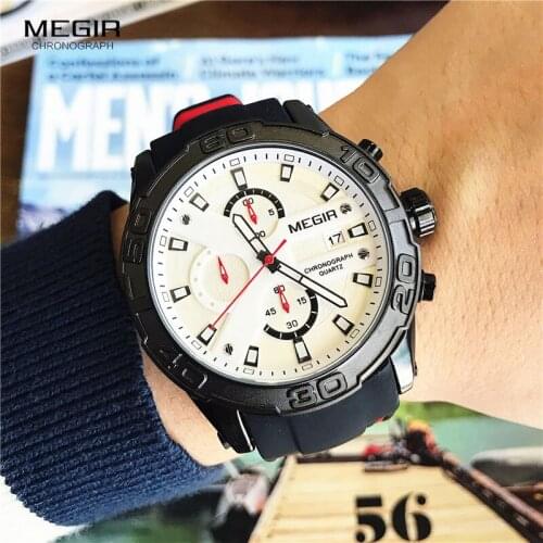 MEGIR Top Brand Luxury Sport Watch Men Silicone Quartz Watch Army Military Chronograph Mens Wrist Watches Boys Clock Men 2018
