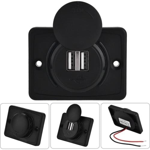 DC 12V 3.1A Car Dual Black ABS USB Port Charger 24V LED Waterproof Socket Outlet For Ships Yachts RVs Buses