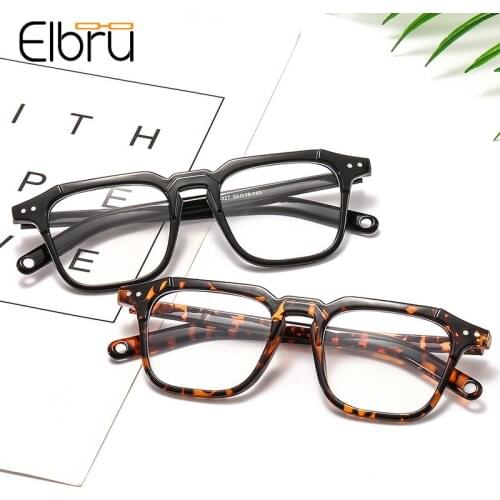 Elbru Vintage Square Plain Glasses Transparent Color Frame Eyeglasses Student Comfortable High Definition Lens Spectacles Unisex