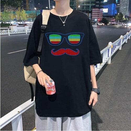 Sound Active Equalizer El T-shirt Flashing Music Activated Led T Shirts Men Women Casual Tee Equalizer Light Up Down Led Tshirt