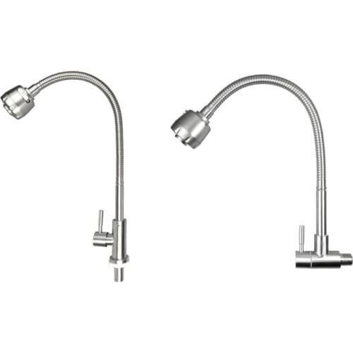 Flexible Stainless Steel Basin Faucet 360 Degree Rotatable Deck/Wall Mounted Kitchen Sink Basin Swivel Tap Single Cold Water Tap