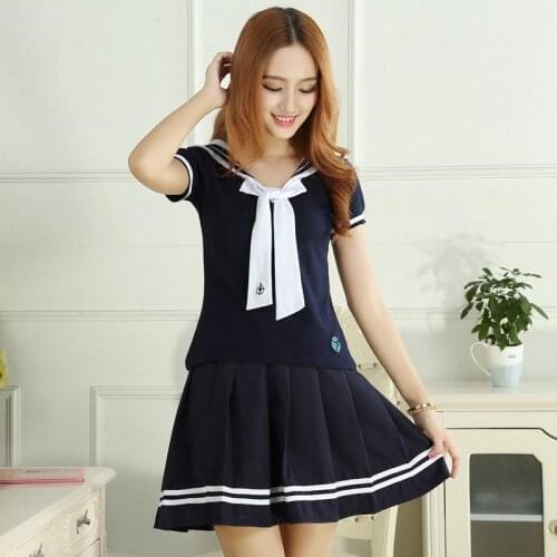 Summer Japanese JK Sets School Uniform Women Students Clothes For Girls Sailor Tops+Mini Skirt Navy Plus Size Class Suits White