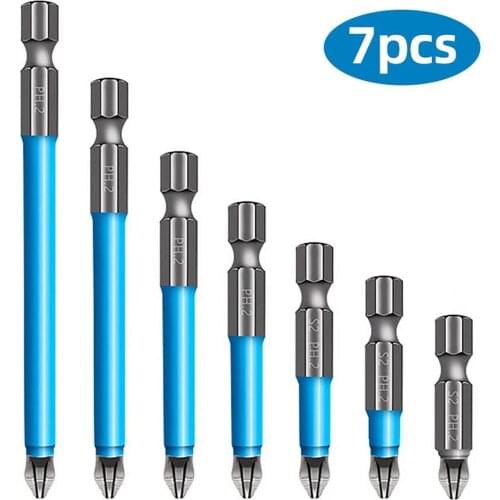 7pcs Magnetic Anti Slip Screwdriver Bit PH2 Phillips Driver Bit Set Electric Wind Batch Nozzle Anti-slip25/50/65/70/90/127/150mm
