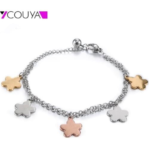 Fashion Star Pendant Bracelet Silver Color and Silver Chain Sweet Girls Charm Bracelet Shiny Polished Link Bracelet Jewelry