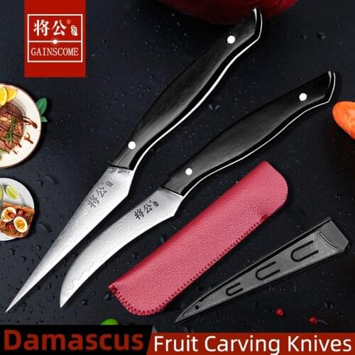GAINSCOME Chef Carving Knives 2 PCS Set 67 Layer Damascus Sharp Free Grinding Ebony Handle Food Carving Main Knife Moon Scimitar