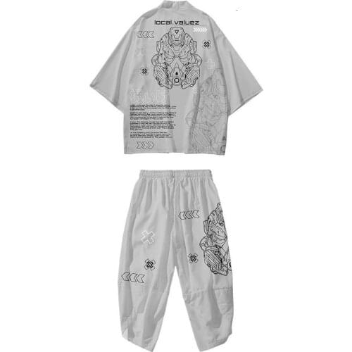 New Fashion Brand Fashion Seven-point Sleeve Loose Cardigan Mechanical Hacker Chinese Style National Tide Robe Clothing Suit