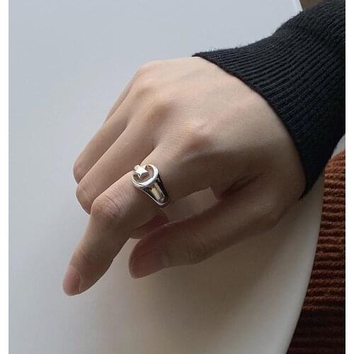 LOVE Gift 100% Authentic 925 sterling silver Star &Moon Crescent open Rings adjust TLJ893