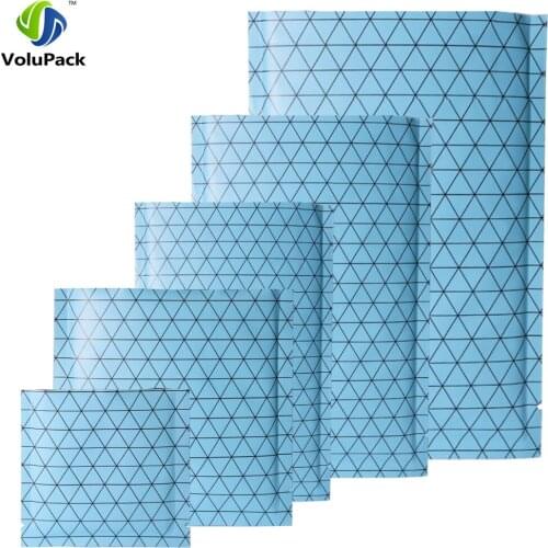 Many Sizes Blue/ Silver/ Blue Heat Sealable Package Flat Black Pattern Prism Aluminum Foil Mylar Open Top Bags With Tear Notch