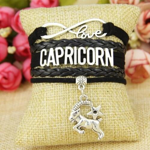 12 Constellation Zodiac Sign Black Braided Leather Bracelet Cancer Leo Virgo Libra Woven Jewelry Punk Men Pendant Bracelet