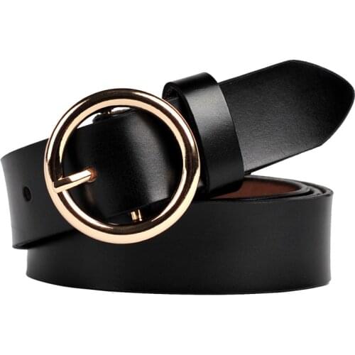 Hot Sell Women Top Quality Genuine Leather Belt Fashion Classic round buckle Ladies Womens design female casual leather belts